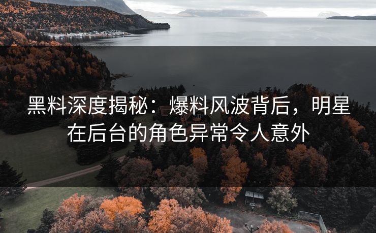 黑料深度揭秘：爆料风波背后，明星在后台的角色异常令人意外