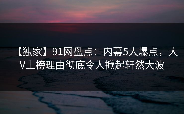 【独家】91网盘点：内幕5大爆点，大V上榜理由彻底令人掀起轩然大波